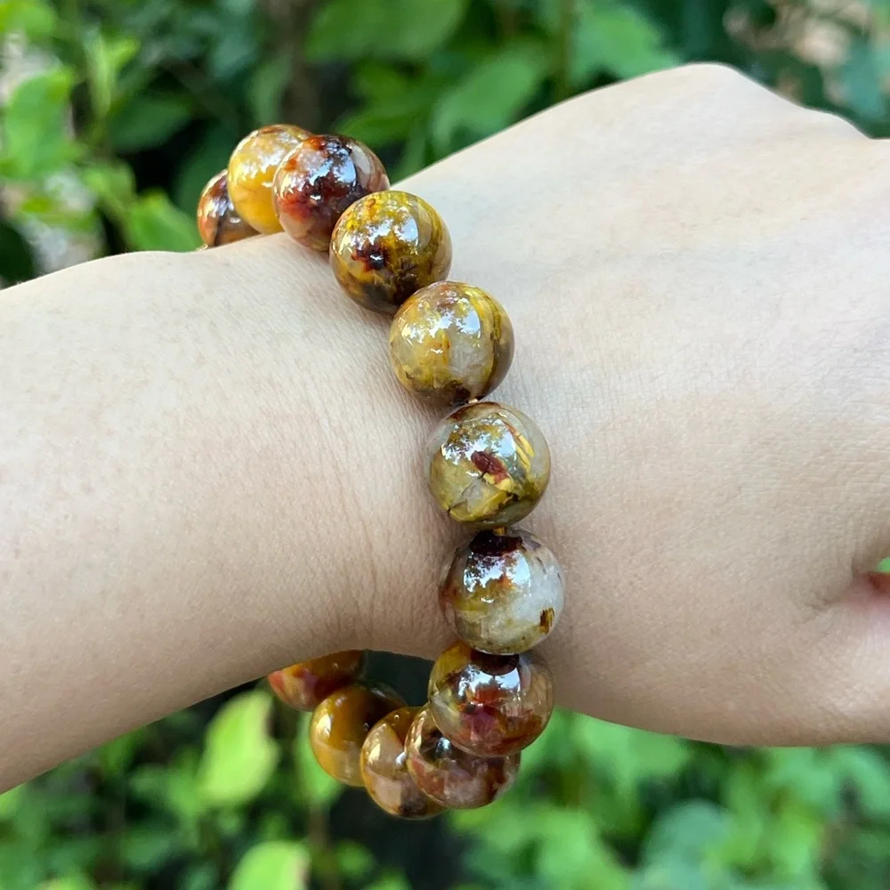 13.5mm stretchable chunky golden‎ pietersite bracelet